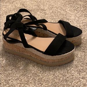 Black and tan espadrilles